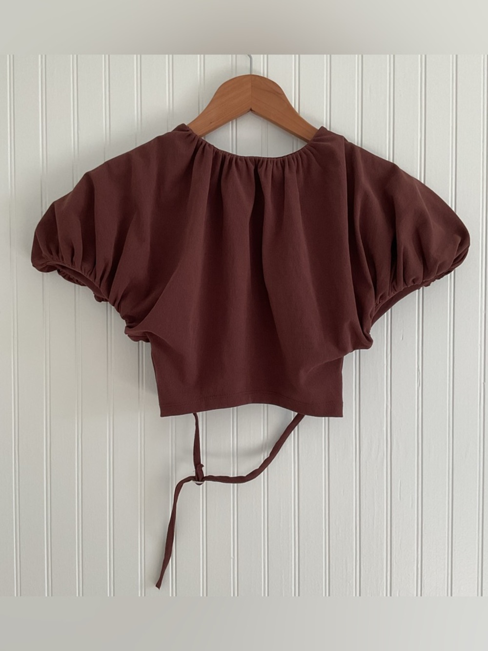 Zara Cropped Open Back Pleated Top Rich Brown NWT